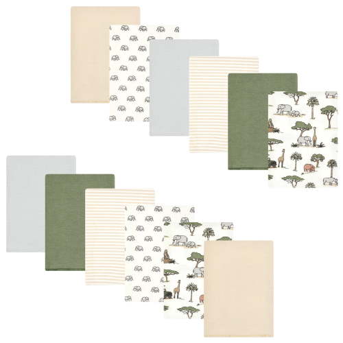 Luvable Friends Hudson Baby Flannel Burp Cloths 12pk, Jungle Safari
