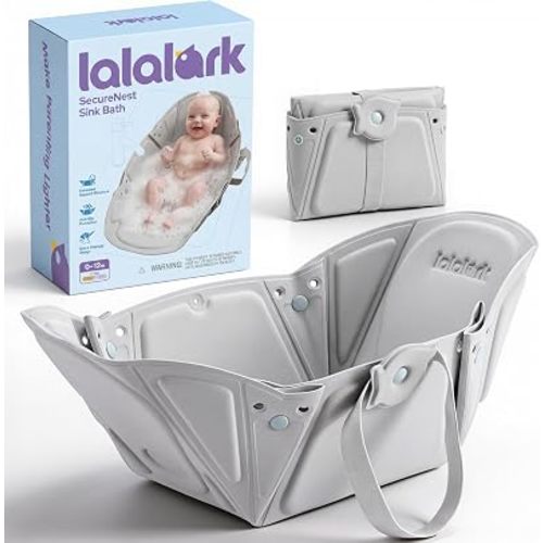 lalalark Foldable Baby Sink Bath, Infant Sink Bather with Non-Slip Support, 4-Hole Quick Drain, Slim Fold Design, Portable & Easy to Store Baby Bath Support for Newborns and Infants 0–6 Months