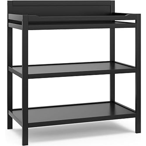 Storkcraft Alpine Changing Table (Black) – GREENGUARD Gold Certified Nursery Changing Table, Includes Water-Resistant Changing Pad, 2 Shelves for Nursery Storage and Organizing
