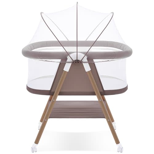 GYARING Baby bassinets,3 in1 Baby Crib, Sturdy, Portable & Easy to Assemble,Mosquito net and Portable Bag Included. (Khaki)