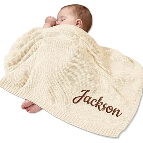 Corissy Personalized Baby Blanket with Embroidered Name, Custom Cotton Swaddle Blankets, Customized Receiving Blanket for Boys Girls, Baby Shower Essentials for Newborns (32" W×40" L)
