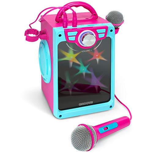 Croove Rechargeable Karaoke Machine for Kids, Pink Portable Karaoke Set, Gift for Girl Speaker & 2 Microphones with Lyrics Display, Bluetooth/AUX/USB, Best Birthday Gifts For Girls Ages 8 9+ Years Old