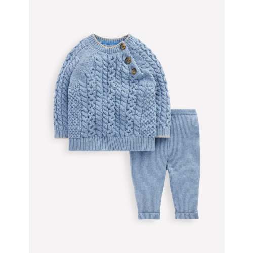 Cable Knitted Play Set-Glacier Blue Marl