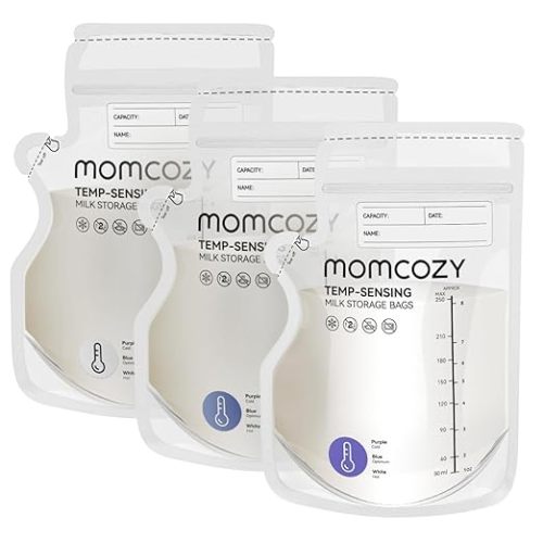 Momcozy Breastmilk Storage Bag, 8Oz, Temp-Sensing Color Change 60 Count Breast Milk Bags with Pour Spout, Milk Bag Self Standing for Breastfeeding, No Leak Presterilized for Freezer