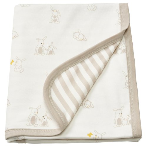 LEN Baby blanket - white beige/bunny pattern stripe pattern 80x100 cm (31 1/2x39 3/8 ")