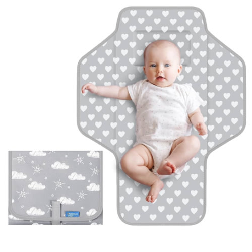 Baby Portable Changing Pad Travel - Waterproof Compact Diaper Changing Mat with Built-in Pillow - Lightweight & Foldable Changing Station, Newborn Shower Gifts