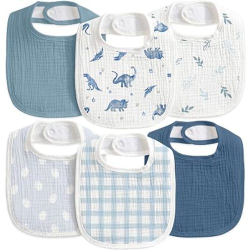6-Pack Muslin Baby Bibs for Drooling & Teething, Absorbent Bib