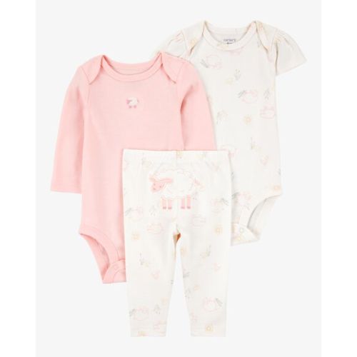 Baby Girl 3-Piece Floral Sheep Bodysuits & Pant Set - Pink/Ivory | Carter's
