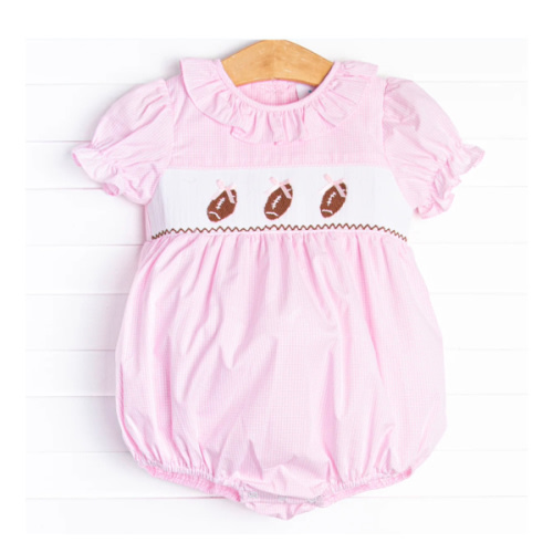 Fall Football Smocked Bubble, Pink – Stitchy Fish