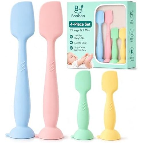 4-Pack Silicone Diaper Cream Spatula with Travel Case - Soft Full-Size & Mini Applicators for Rash Ointment, Diaper Care & Everyday Care, Ideal for Newborn Essentials and Baby Shower Gifts