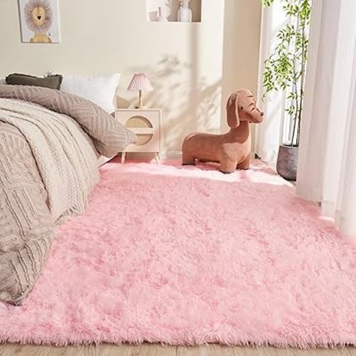 OPPODREAM 6x9 Pink Rugs for Bedroom, Ultra-Soft Fluffy Area Rugs for Living Room, 6 x 9 Shag Carpet for Nursery, Kids, Girl, Boy, Baby, Plush, Fuzzy, Shaggy, Cute Home Decor