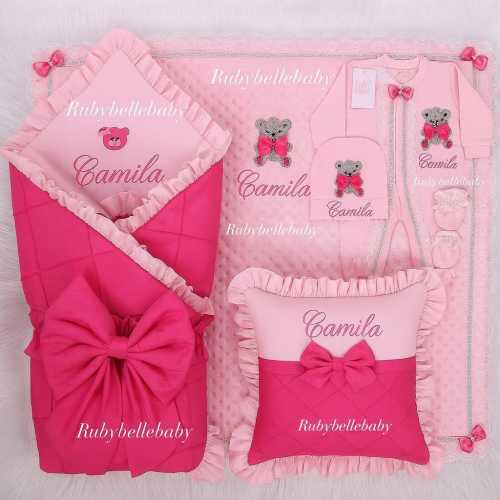 Personalized Baby Gift Set: Embroidered Outfit, Blanket, Pillow, Swaddle
