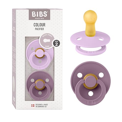 BIBS Pacifiers Colour Collection | Natural Rubber Baby Pacifier | Set of 2 BPA-Free Soothers | Made in Denmark | 6+ Months (Pack of 2) | Violet Sky/Mauve | Natural Rubber Latex | Size 2 | BPA-Free | Made in Denmark | High Nipple Acceptance | Airflow Ho...