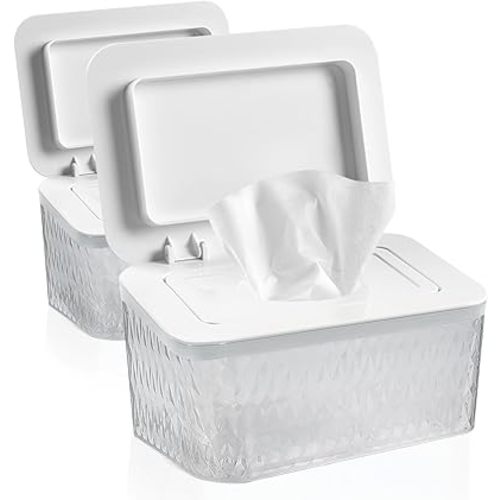 2 Pack Baby Wipes Dispenser Wipe Holder - Larger Capacity Wet Wipe Dispenser Box Wipes Container for Bathroom Keep Wipes Moist and Fresh