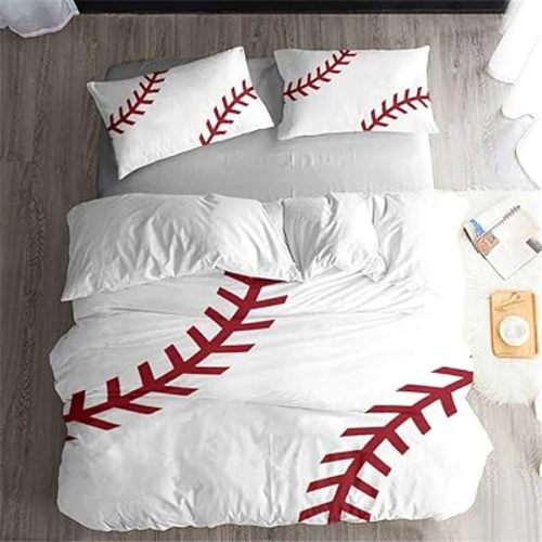 LanS Precise Baseball Sport Series Duvet Cover Bedding Set, 3/4 Piece Set (Duvet Cover + 2 Pillowcases + Sheets) Health/Soft/colourfast (King-3PCS-229x259cm)