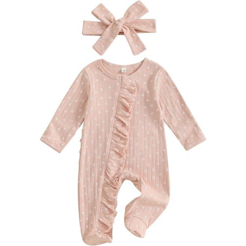 Yoawdats Newborn Baby Girl Clothes Onesies Romper Sleep&Play Footie Sleepers Strawberry Pajamas Winter Coming Home Outfits
