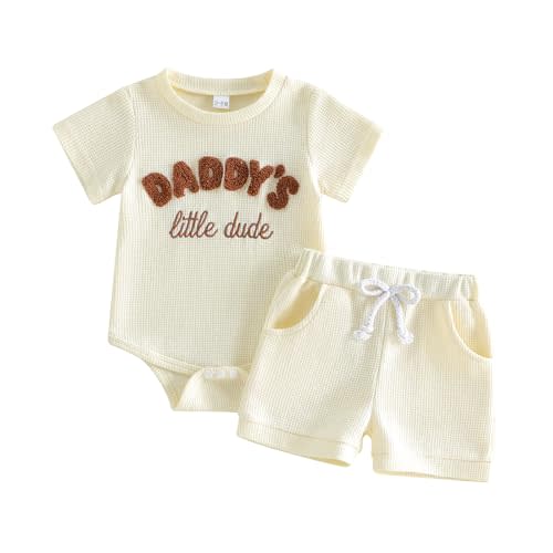Kupretty Baby Boy Clothes 3 6 12 18 Months Summer Outfit Baseball Embroidery Waffle Short Sleeve Romper & Shorts Set