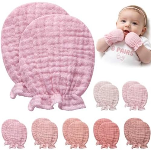 Pro Goleem Muslin Baby Mittens for Newborn, No-Scratch Soft Cotton Breathable 0-6 Months Gloves for Boys and Girls