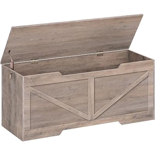 HOOBRO 47.2” Storage Bench, Retro Wooden Storage Chest with U-Shaped Cut-Out Pull, Safety Hinge, Supports 220 lb and Easy Assembly for Toy Box Organizer (Greige) BG773CW01