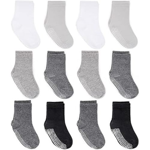 Zaples Grip Crew Socks with Non Slip/Anti Skid Soles for Baby Infants Toddlers Kids Boys Girls