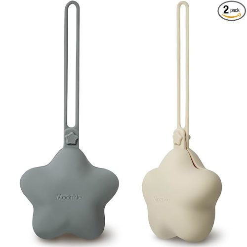 Moonkie Silicone Pacifier Holder Case, Cute Portable Pacifier Storage Case, 2 Pack
