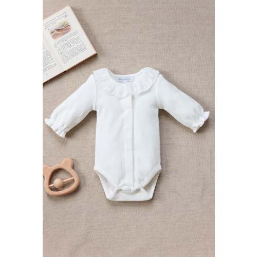 Body - Ecru coton col volanté broderie Fille | Tartine et Chocolat