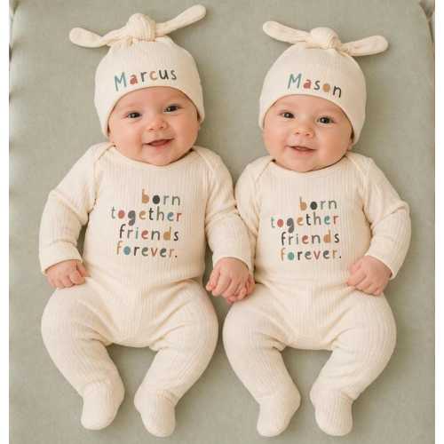 Born Together Friends Forever Twin Baby Bodysuits, Funny Best Friends Twin Shirts, Cute Matching Twins Outfit, Twin Baby Gift
