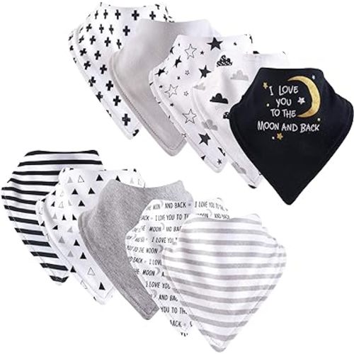 Hudson Baby Unisex Baby Cotton Bandana Bibs, Moon And Back, One Size