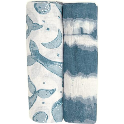 Crane Baby 100% Cotton Muslin Swaddle Blanket, Caspian Ocean - Set of 2, 47" x 47" - Swaddles for Newborns & Babies