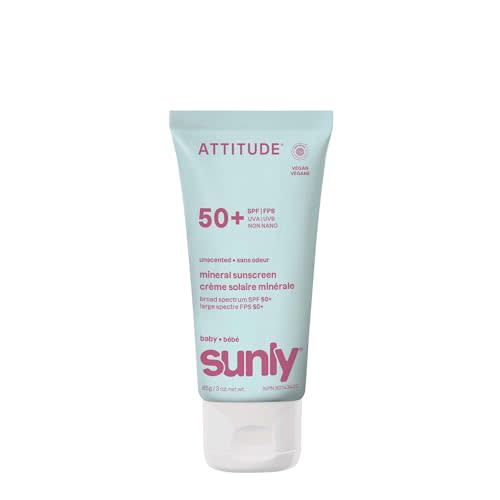 Attitude Unscented Face & Body Lotion Baby Mineral Sunscreen SPF 50, 85 GR
