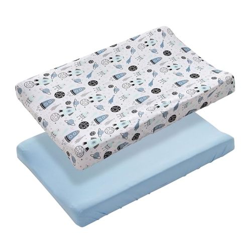 Pack of 2 Changing Pad Cover, 100% Cotton Breathable Changing Table Cover, Ultra Soft Diaper Changing Pad Covers Sheets for Newborns Infant Babies Girls Boys (Blue and Planets)