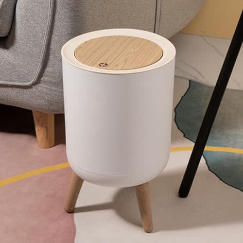 URALFA 7 L / 1.8 Gallon Round Trash Can with Lid, Small Bathroom Garbage Can with Pop-Up Lid, Dog Proof Trash Can, Waste Basket for Bedroom, Kitchen, Living Room, Office (White)