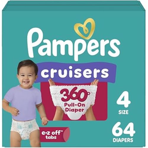 Pampers Diapers - Cruisers 360 - Size 4, 64 Count, Babyproof up to 100% Leakproof Pull-On Diaper
