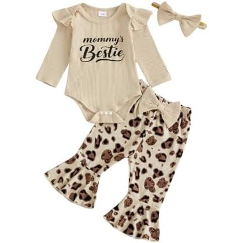 fhutpw Newborn Baby Girl Clothes Infant Rib Frill Long Sleeve Romper Flared Pants Headband Set 3pcs Fall Winter Outfits