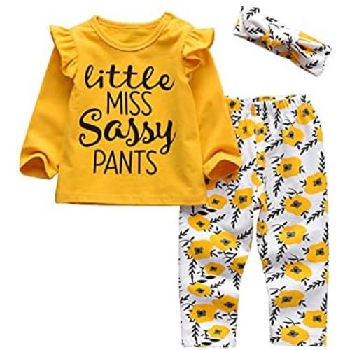 3Pcs Baby Girl Clothes Long Sleeve Letter Tops Casual Pants and Headband Outfit Set