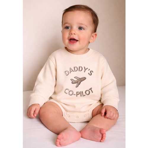 Daddy’s Co-Pilot Embroidered Baby Romper | Airplane Baby Romper, Pilot Family Baby Outfit, Travel Baby Shower Gift