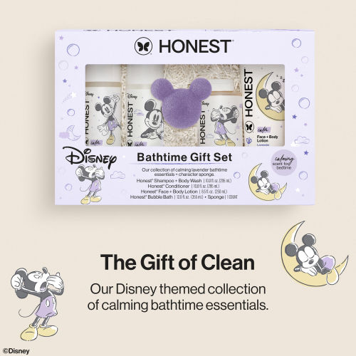 The Honest Company Fragrance Free Bathtime Gift Set + Disney Design | Hypoallergenic Bath Essentials Gentle Enough for Baby | Shampoo + Body Wash, Face + Body Lotion, Bubble Bath, Conditioner, Sponge | Honest