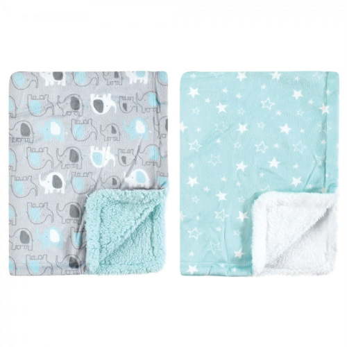 Luvable Friends Infant Boy Plush Blanket with Faux Shearling Back, Boy Basic Elephant, One Size