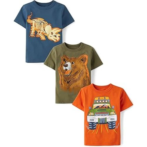 The Children's Place Baby-Boys and Toddler Dino,Animals,Sharks Short Sleeve Graphic T-Shirts,3 Pack