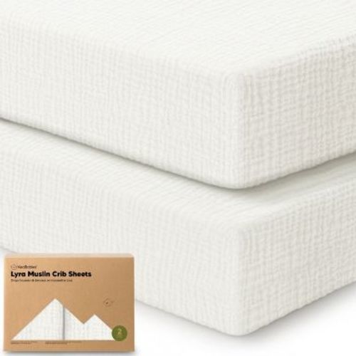 KeaBabies Lyra Muslin Crib Sheets for Boys, Girls, 2pk 52x28 Cotton Baby Crib Mattress Sheets Fitted, Soft, Breathable (Soft White)