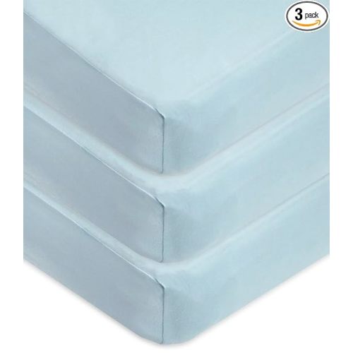 American Baby Company 3 Pack 100% Natural Cotton Fitted Crib Sheets 52" x 28" - Soft, Breathable, Hypoallergenic & Gentle Toddler Bed Sheets, Blue, Neutral for Boys & Girls