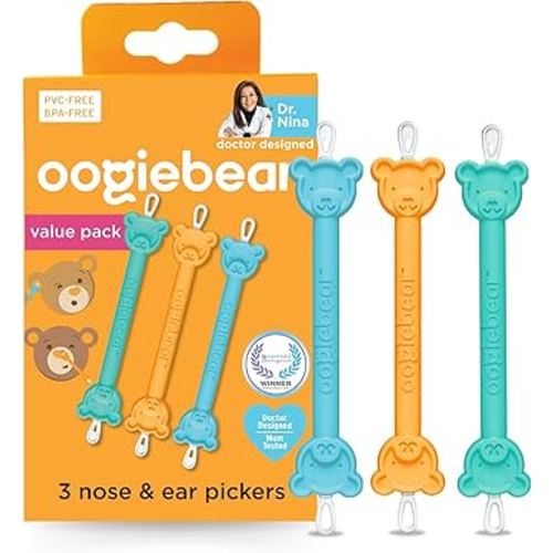 oogiebear: Baby Nose Cleaner & Ear Wax Removal Tool - Safe Booger & Earwax Removal for Newborns, Infants, Toddlers - Dual-Ended - Essential Baby Stuff, Diaper Bag Must-Have - 3 Pack with a Pouch