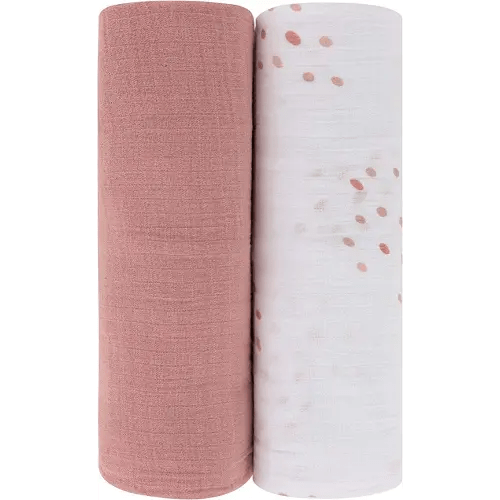 Ely's & Co. Cotton Muslin Swaddle Blanket 2-Pack for Baby Boy or Girl — 100% Cotton Muslin Extra-Large Swaddle Blankets (47” x 47”) Solid Dusty Rose │ Dusty Rose Raindrops
