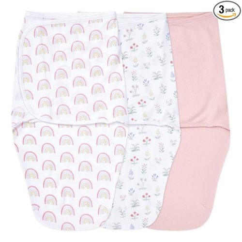 aden + anais Easy Swaddle Wrap, Newborn Wearable Swaddle Blanket, Adjustable Fasteners, 100% Cotton, 3 Pack, 0-3 Months, Spring Flower
