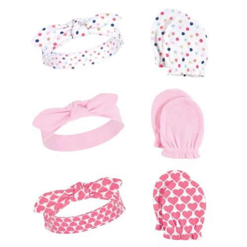 Little Treasure Baby Girls Cotton Headband and Scratch Mitten Set 6pk, Confetti, One Size