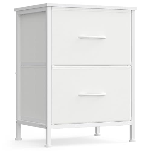 SONGMICS Dresser for Bedroom, Chest of Drawers, Nightstand, Steel, MDF, 2 Non-Woven Fabric Drawers, Storage Organizer Unit, Closet, Entryway, Cloud White and Snow White ULGS312W01S