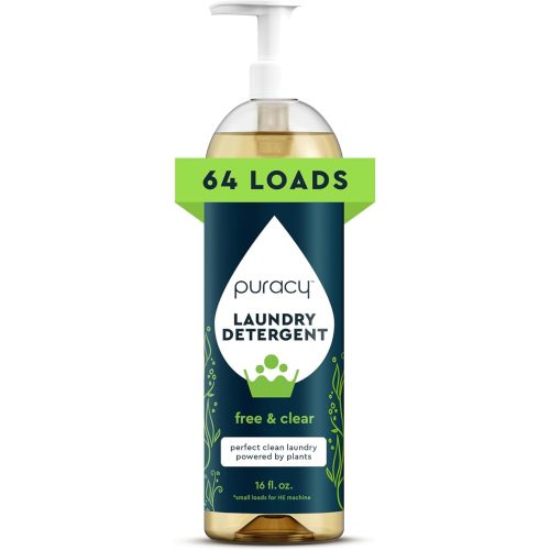 Puracy Laundry Detergent - Enzyme-Powered Liquid Laundry Detergent Concentrate, Natural Laundry Detergent Seen on TikTok, Non-Toxic (Free & Clear, 16 fl oz, 64 Loads)