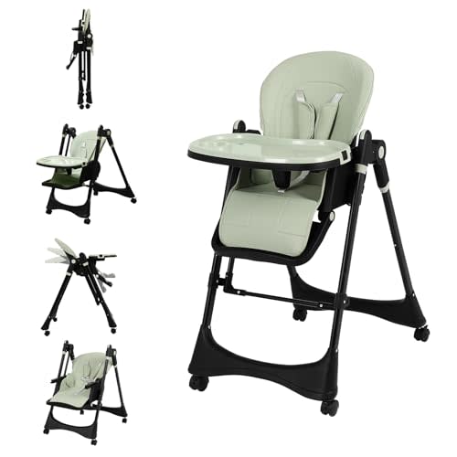 6-in-1 Convertible High Chair with Rocker | Baby High Chair for Newborn to Toddler (0-3 Years) | Adjustable, Foldable & Easy-Clean with Dishwasher Safe Tray & Tool-Free Assembly,Black-Green