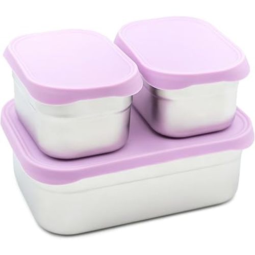 WeeSprout Stainless Steel Lunch Box Set - 750mL & 230mL Food Storage Nested Bento Boxes with Food Grade Silicone Lid - Leak Proof - Freezer Safe (Pastel Purple)