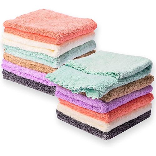 Kyapoo Baby Washcloths 12 Pack 12x12 Inches Microfiber Coral Fleece Extra Absorbent and Soft for Newborns, Infants and Toddlers